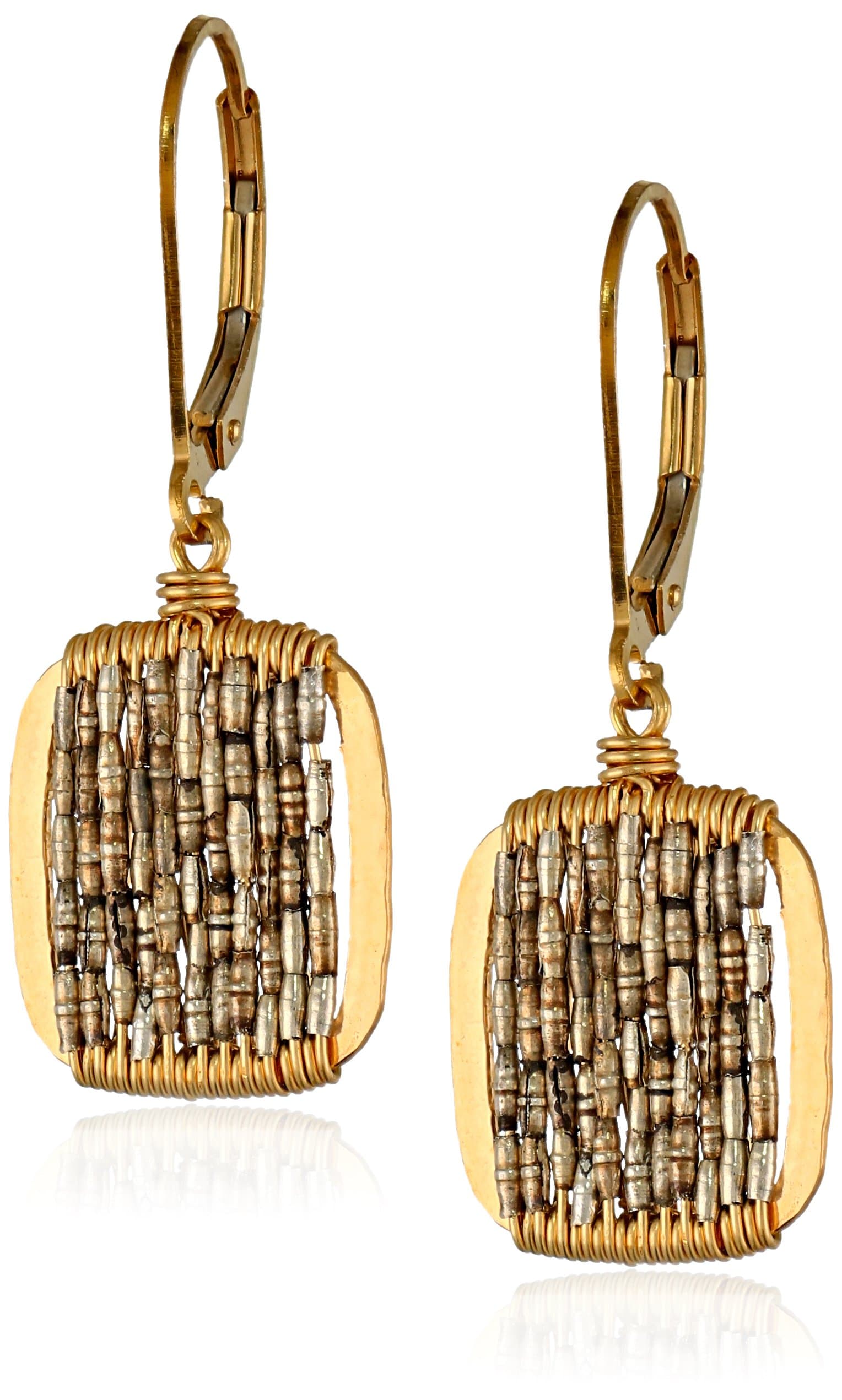 Dana Kellin Petite Square Frames Filled with Handmade Sterling Silver Beads Earrings