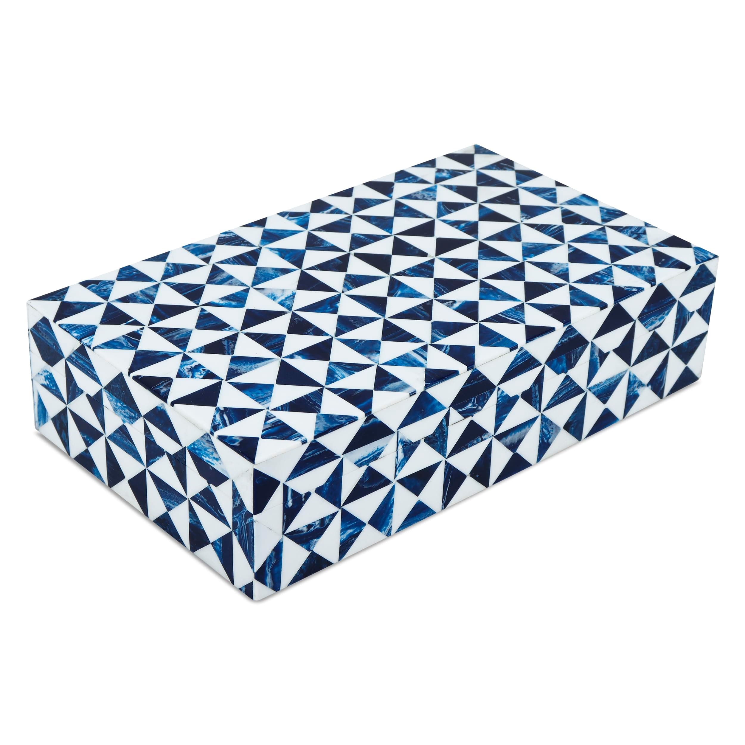 Handicrafts Home Blue and White Decorative Storage Box with Lid– Rectangular Coffee Table Storage Box, Handmade Resin Inlay Wooden Box, Remote Holder, Desk Organizer, Decorative Keepsake Box-10x6x2.5"