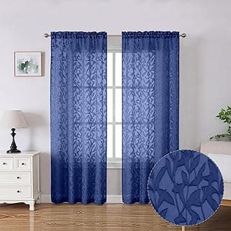 Lecloud Leia Dusty Blue Sheer Curtains 72 Inch Length 2 Panels, Airy & Breathable Light Filtering Jacquard Textured Voile Curtains with Dual Rod Pockets, Bedroom Living Room Window Drapes, 40 W x 72 L