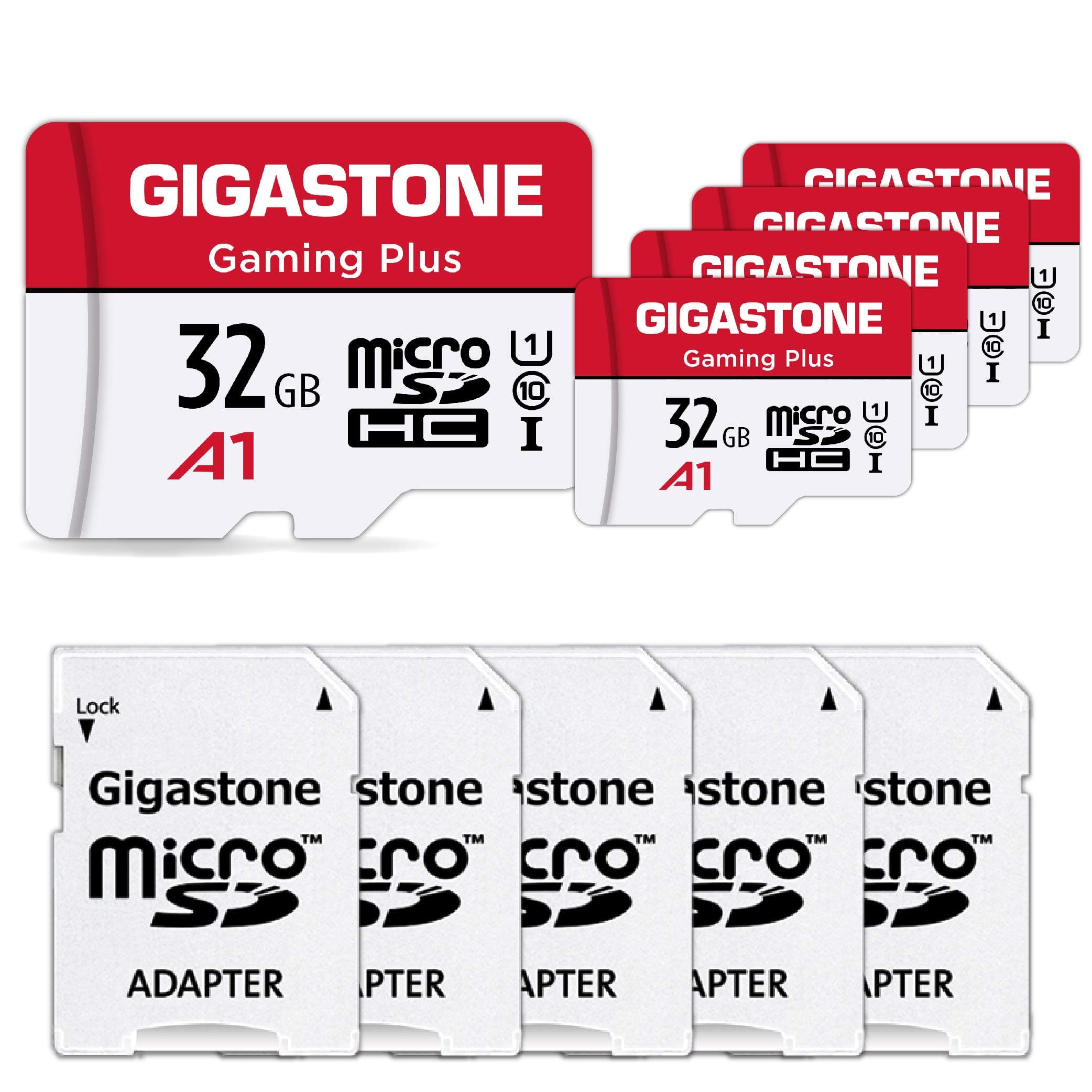 Gigastone32GB Memory Card 5 Pack Gaming Plus Series Compatible with Switch Dashcam GoPro, High Speed Up to 90MB/s A1 U1 C10 Micro SDHC Card for DJI Drone Full HD Video, UHS-I