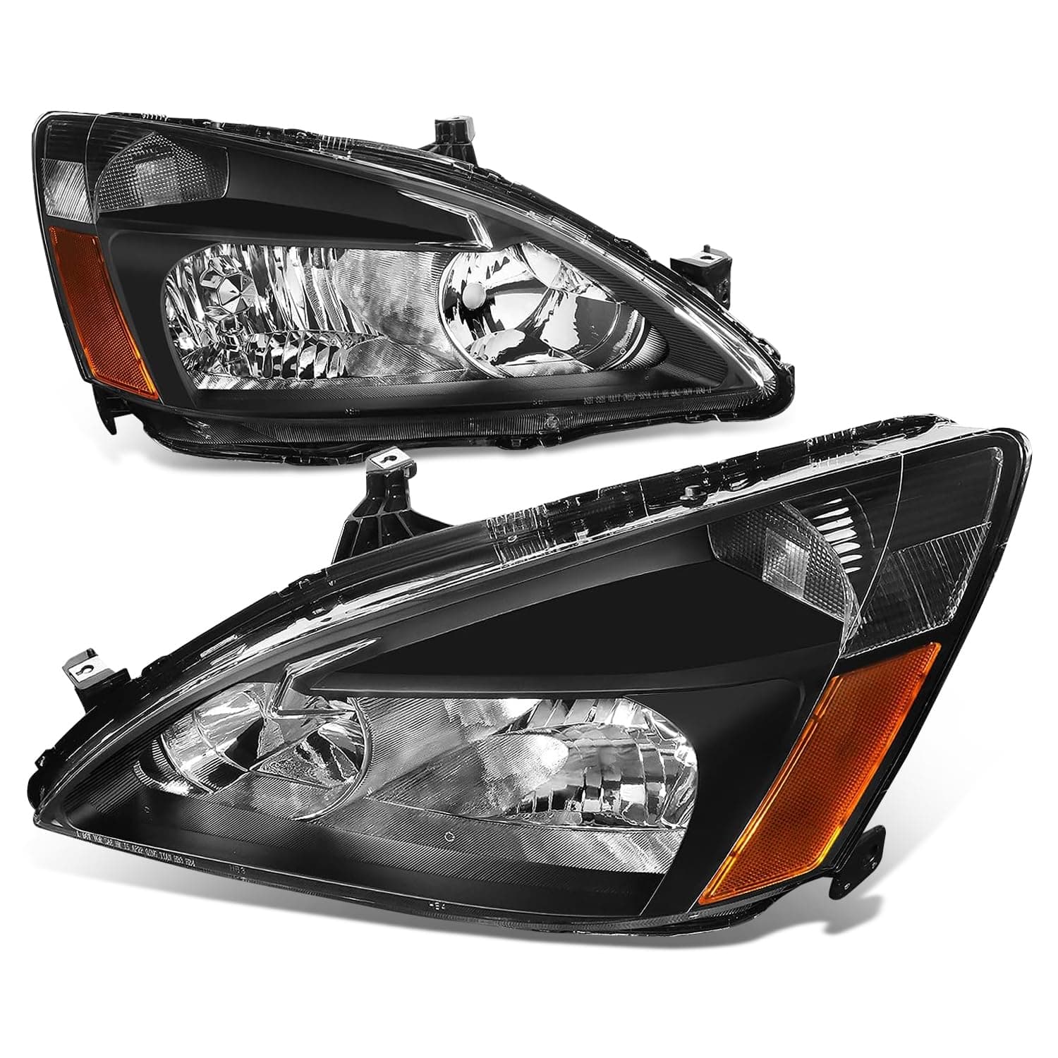 Auto Dynasty Headlights Assembly Compatible with 2003-2007 Honda Accord, Driver and Passenger Side Halogen Headlamps Replacement, HO2502120 HO2503120, Black Housing Amber Corner