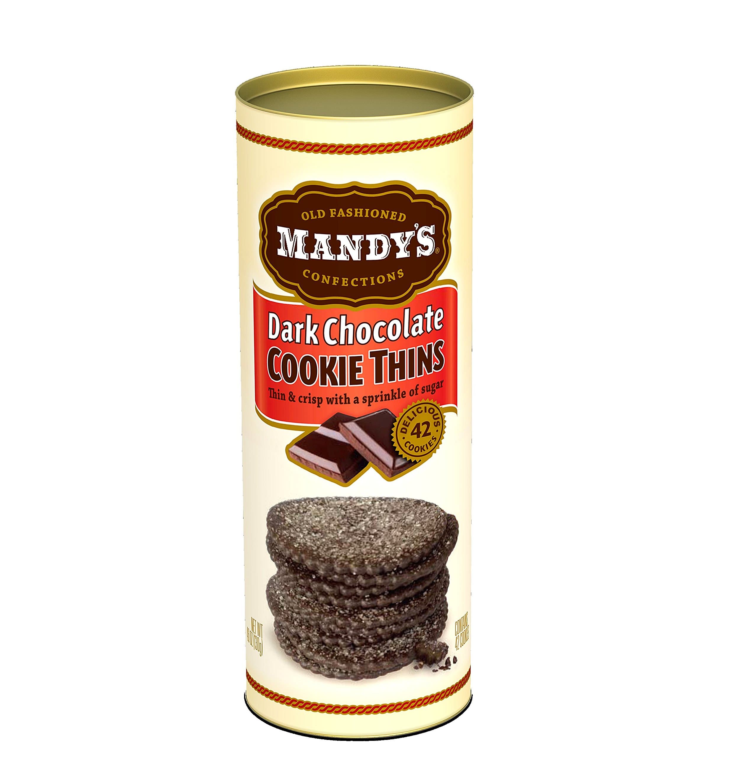 Mandy's Cookie Thins, Dark Chocolate Flavor, 4.6 Oz, Pack of 6, 42 Cookies, Light & Crispy, Made with Real Chocolate, Halal