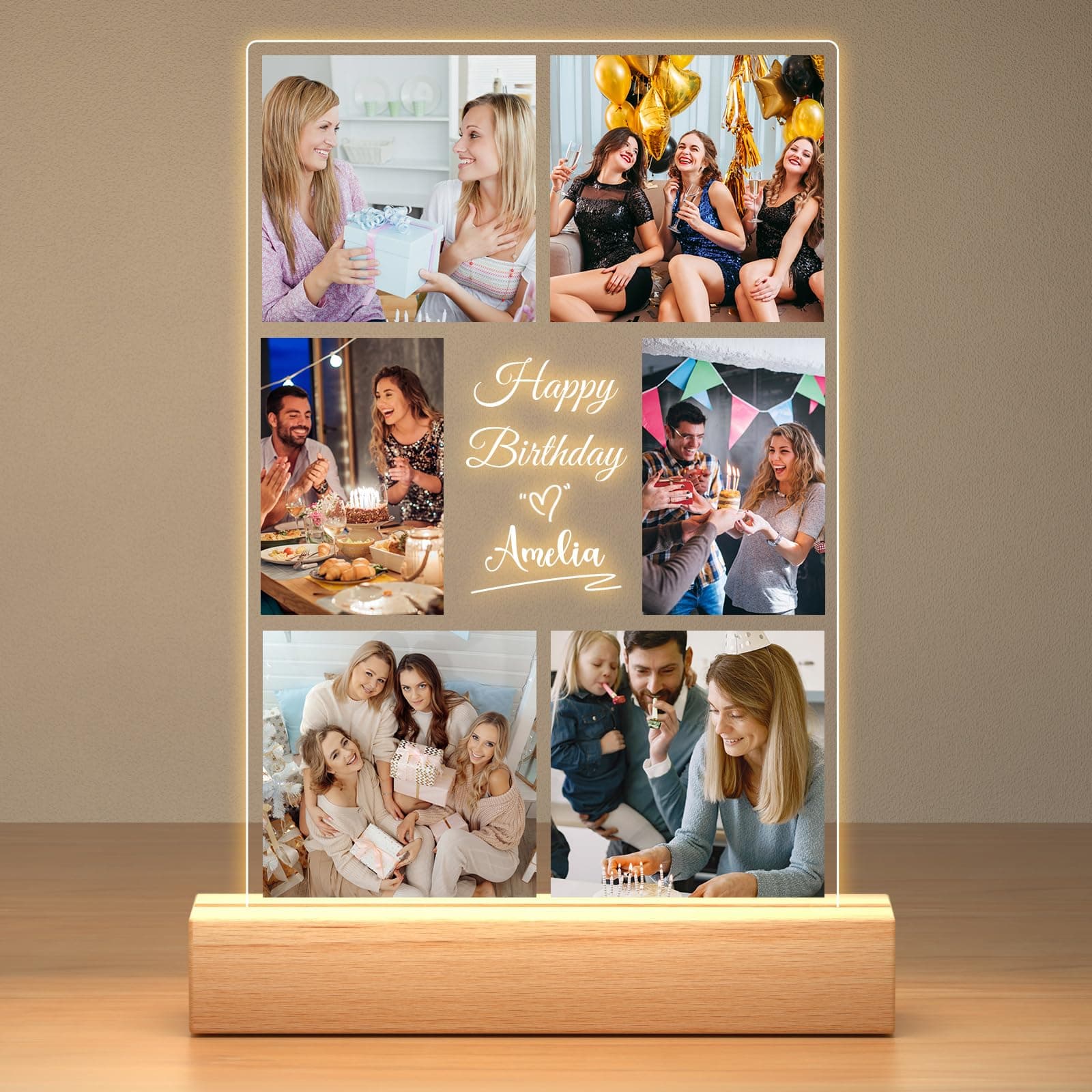 Jkolalin Custom Picture Frames with Photo, Personalized Picture Frame with Night Light, Custom Photo Frame, Customized Best Friend Photo Gifts, Personalized Birthday Gifts for Women Friends Her Him