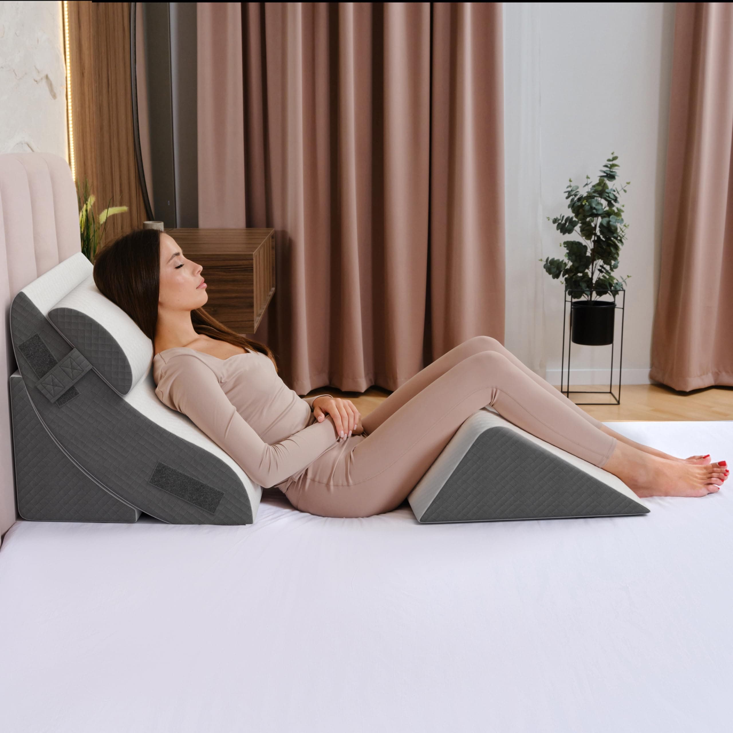 Kolbs Bed Wedge Pillow Chic Jacquard Cover for Sleeping and Acid Reflux, Heartburn (4 Piece Wedge Set)