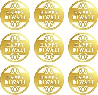 Happy Diwali Mirror Acrylic Gift Tags (Lotus Design) - Decoration for Diwali Gifts (Design No 5)