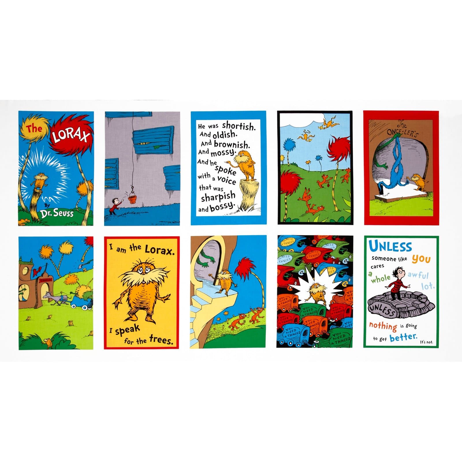 The Lorax Organic Panel Scenes Bright Fabric By The Yard