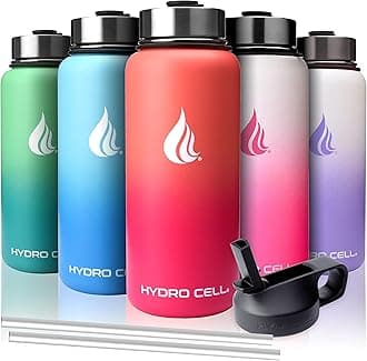HYDRO CELLStainless Steel Insulated Water Bottle with Straw - For Cold & Hot Drinks - Metal Vacuum Flask with Screw Cap and Modern Leakproof Sport Thermos for Kids & Adults (Sky/Blue 32oz)