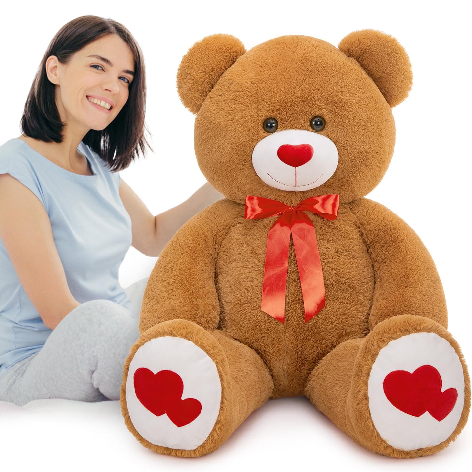 MaoGoLan Giant Teddy Bear Plush 47",Big Teddy Bear Stuffed Animal with Heart Footprints and Heart Nose,Valentines Bear for Girlfriend,Wife,Lover-Anniversary, Birthday,Long Distance,Dark Brown,4ft