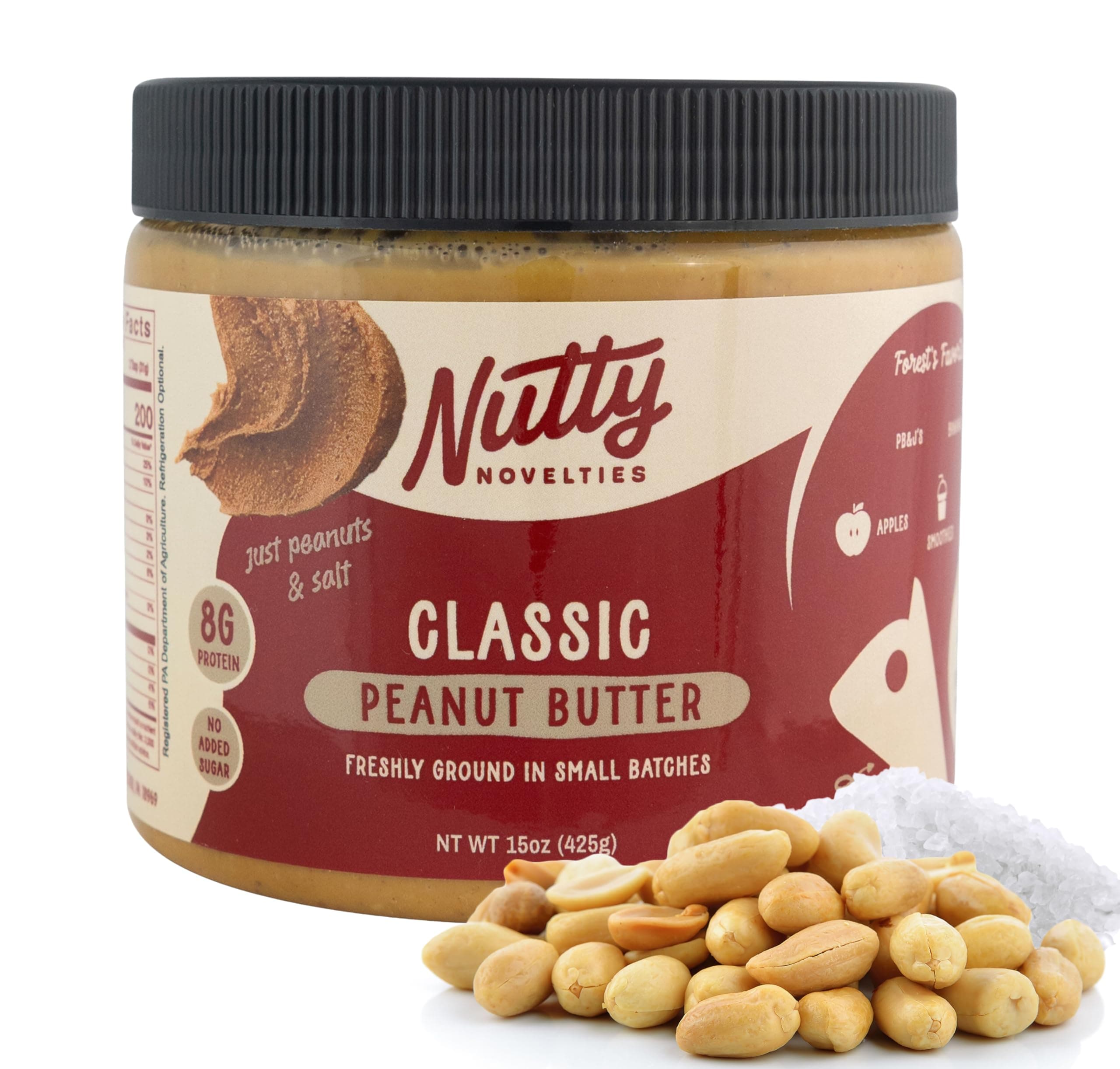Nutty Novelties Classic Salted Peanut Butter - High Protein, Low Sugar Healthy Peanut Butter - Vegan & All-Natural Peanuts Free of Cholesterol & Preservatives - 15 Ounces