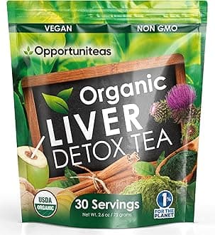 Organic Liver Detox Tea - Matcha Green Tea, Milk Thistle, Coconut Water, Spirulina, Ginger, & Cinnamon - Natural Cleanse to Boost Energy & Feel Better - Liver Care Support Supplement. Vegan & Non GMO
