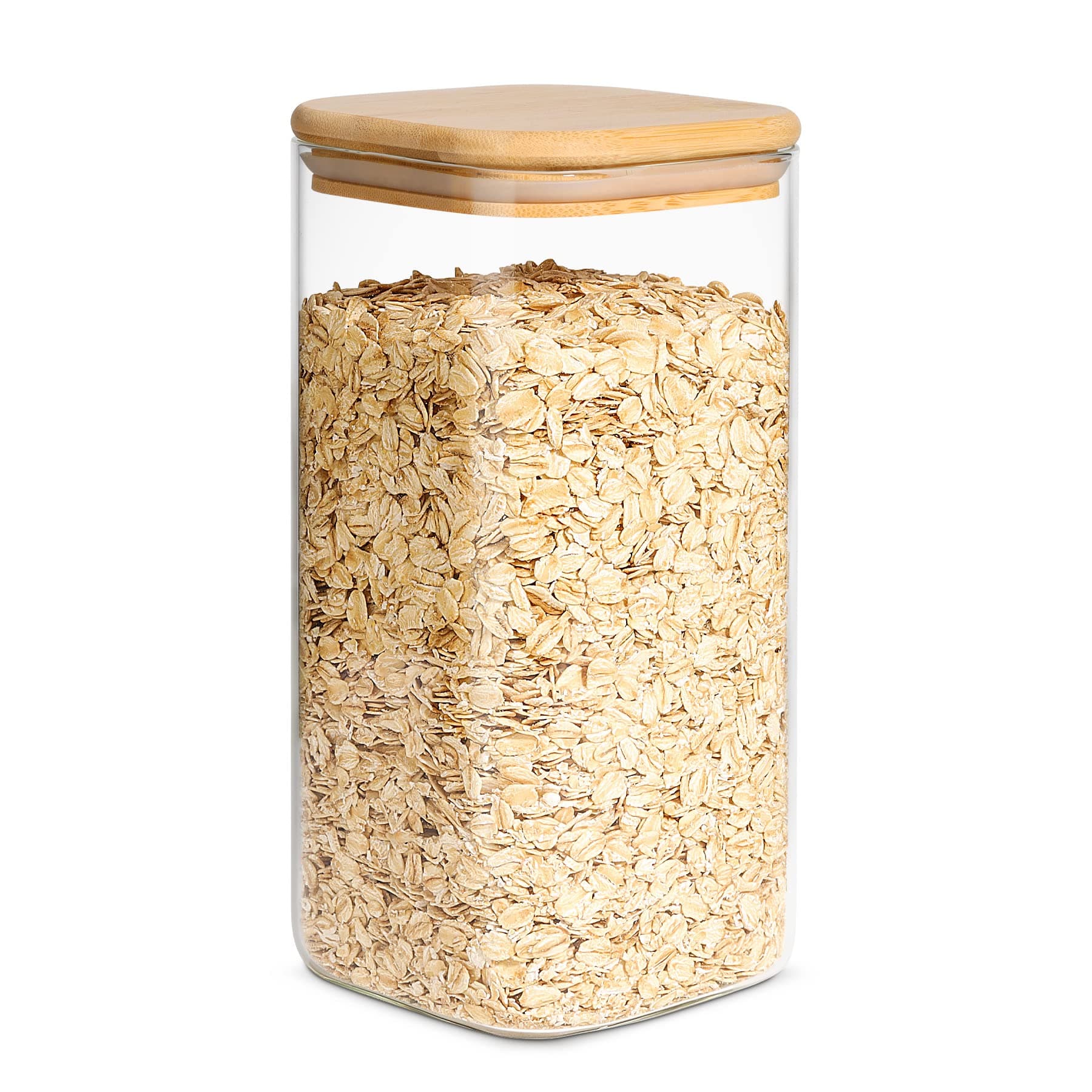 ComSaf Airtight Glass Storage Canister with Wood Lid (50oz), Clear Food Storage Container Jar with Sealing Bamboo Lid for Noodles Flour Cereal Rice Sugar Tea Coffee Beans