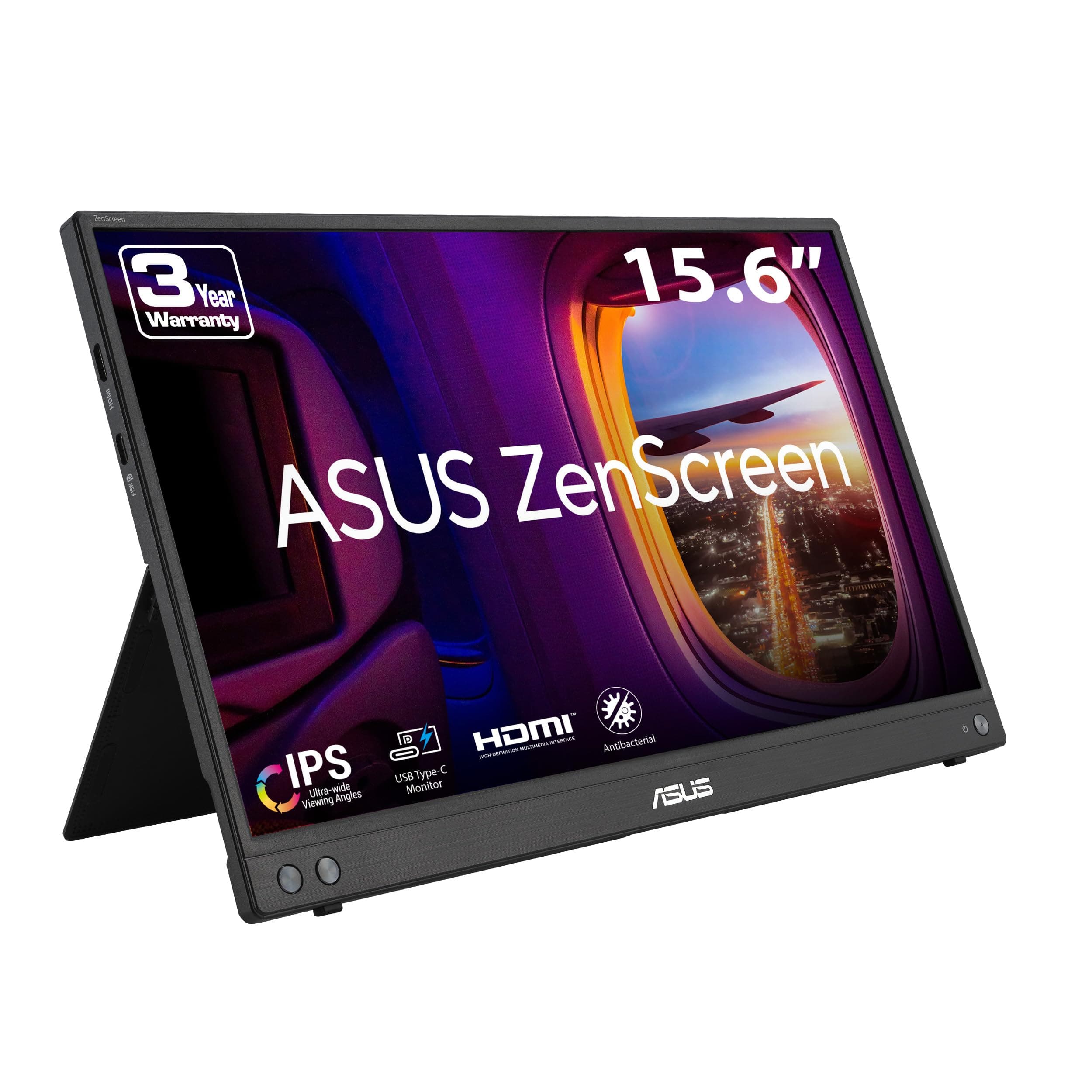 ASUS ZenScreen 16” (15.6 inch viewable) 1080P USB-C Portable Monitor (MB16AHV) - Full HD, IPS, Blue Light Filter, Anti-glare, Mini HDMI, Kickstand, Tripod Mountable, Protective Sleeve, 3 year warranty
