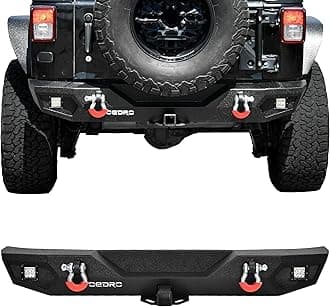 OEDRO Rear Bumper Compatible for 2007-2018 Jeep Wrangler JK Unlimited, Rock Crawler Bumper with Hitch Receiver & 2X LED Lights Off Road Textured Black