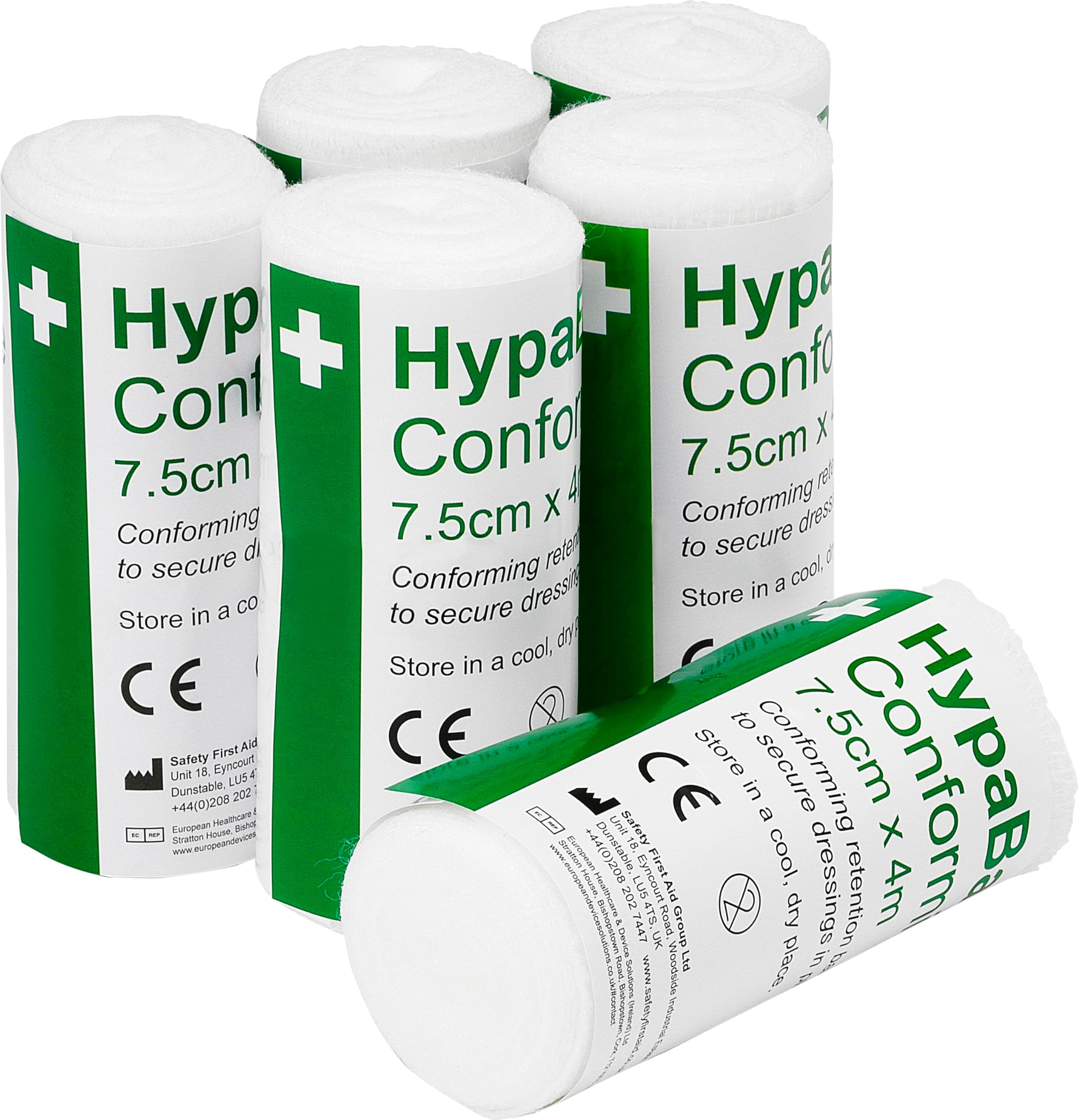 Safety First Aid Group HypaBand Conforming Bandages - White, 7.5 cm x 4 M (Pack of 6)