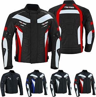 Mens Motorcycle/Motorbike Jacket Textile Protective Waterproof removable Corduroy Fabric, Black/Red, XXXL