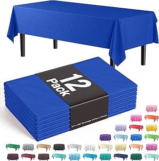 Exquisite 12-Pack Premium Plastic Tablecloth 54in. x 108in. Rectangle Table Cover - Dark Blue