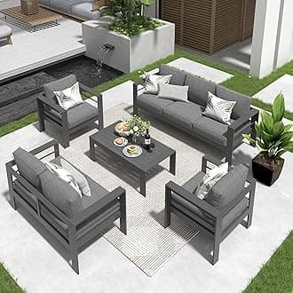 AONELAS Solaste Aluminum Patio Furniture Set,5 Pieces Modern Outdoor Conversation Set Sectional Sofa with Upgrade Cushion and Coffee Table,Grey