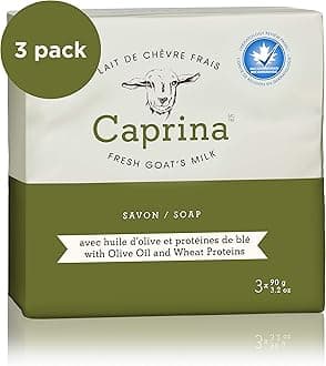 Caprina by Canus (Olive Oil & Wheat Proteins, 90ml - 3 Bars) - Fresh Goat's Milk Soap Bar, Olive Oil & Wheat Proteins, 90ml Bar, 3 Bars