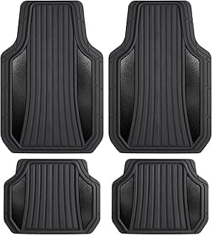 Rubber Car Floor Mats - Durable, All Weather Protection with Non-Slip Backing, Two Tone Accent - For Front and Rear, Black & Gloss Black