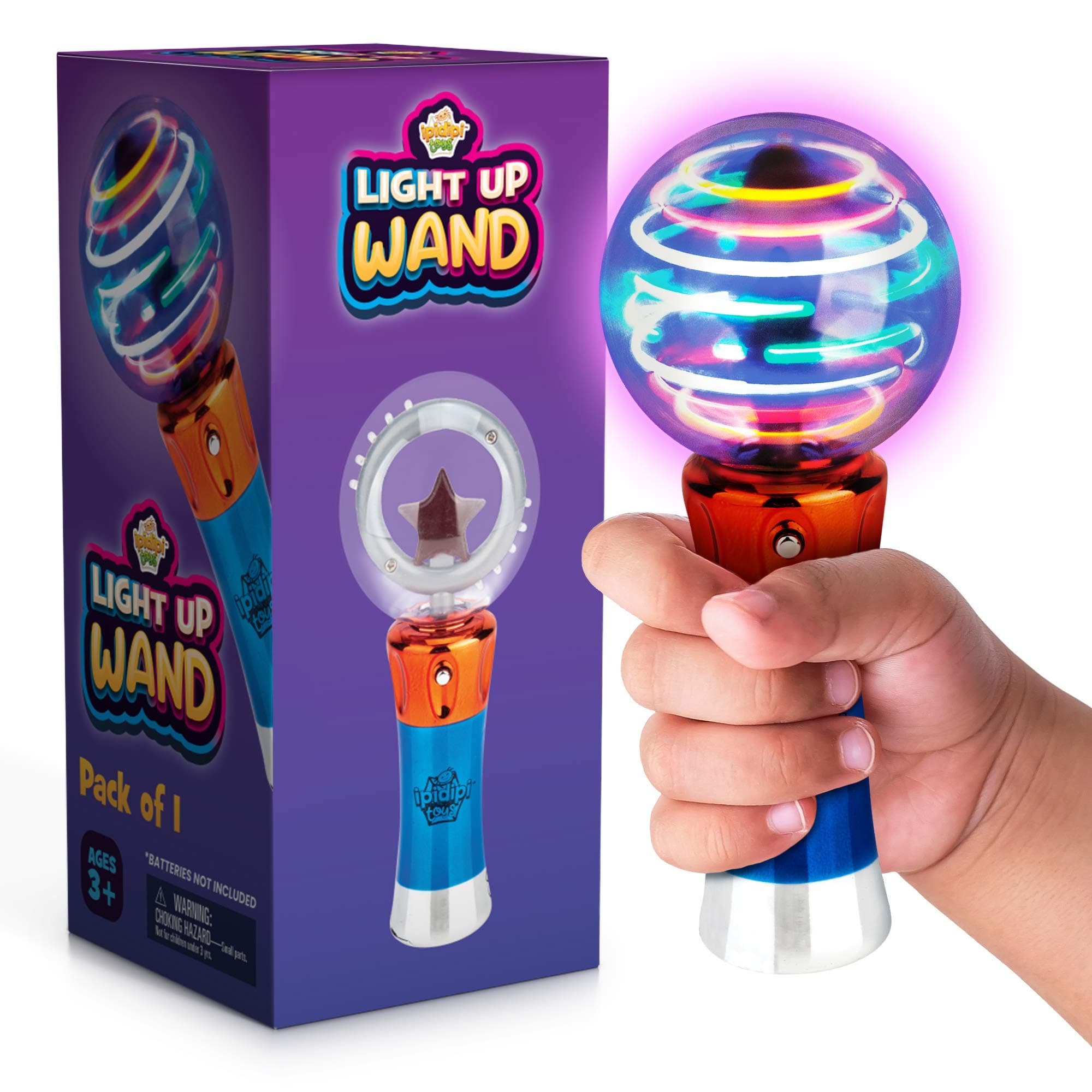 Spinning Light Up Wand for Kids in Gift Box, Rotating LED Toy Wand Stocking Stuffers for Boys and Girls, Magic Sensory Toys for Autistic Children, Best Birthday Gift for 4th of July 3, 4, 5, 6, 7, 8