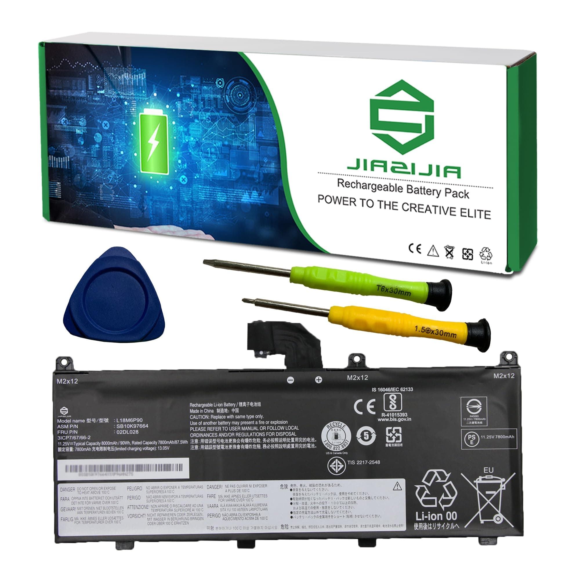 02DL028 Laptop Battery Replacement for Lenovo ThinkPad P53 Series Notebook L18M6P90 SB10K97664 02DL029 L18C6P90 SB10K97665 5B10W13901 5B10W13902 Black 11.25V 90Wh 8000mAh