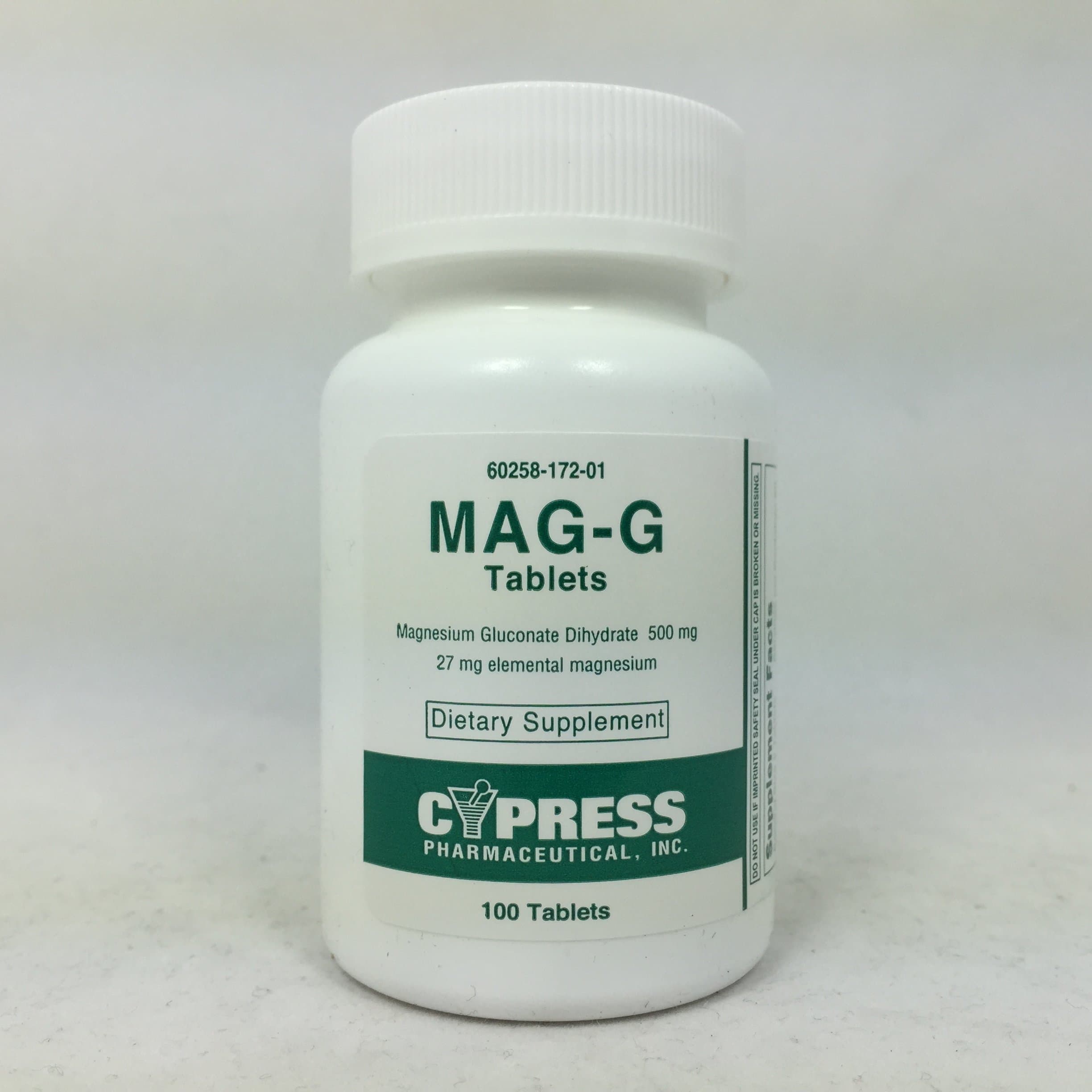Mag-G Tablets Magnesium Gluconate Dietary Supplement 100 Tablets Per Bottle (4 Pack)