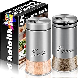 Stainless Steel Salt and Pepper Shakers Set,5 oz Modern Pepper Shaker for Kitchen Metal Gadgets with Glass Bottom Home Essentials Counter Decor Refillable Design (Silver)
