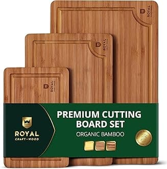 ROYAL CRAFT WOOD Premium Cutting Board Set – Carbonized Bamboo & Wooden Cutting Boards for Kitchen Meal Prep, Durable Butcher Block for Meat with Side Handles, Deep Juice Groove, Charcuterie &Chopping