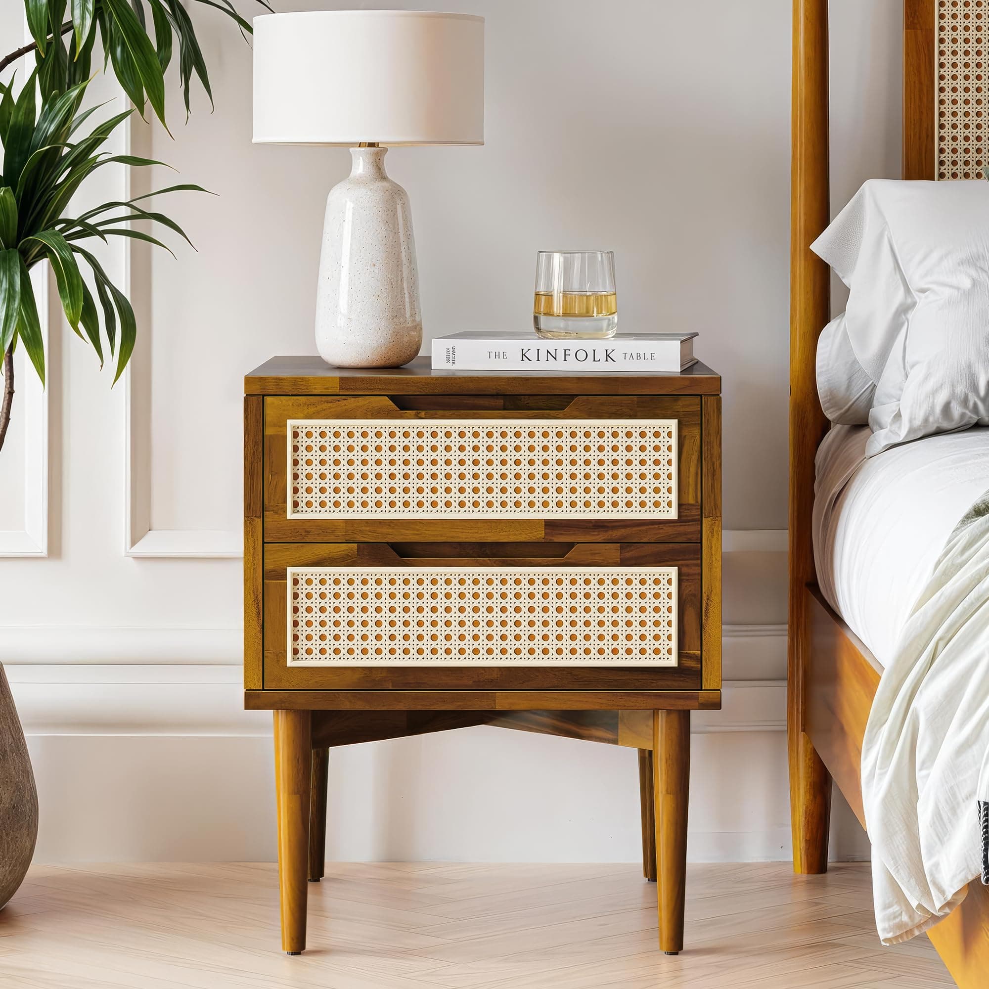 Bme Oliver Rattan Nightstand - Caramel
