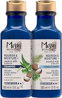 Maui Moisture Nourish & Moisture + Coconut Milk Shampoo + Conditioner to Hydrate and Detangle Curly Hair, Lightweight Daily Moisturizing Shampoo, Vegan, Silicone & Paraben-Free, 13 Fl Oz