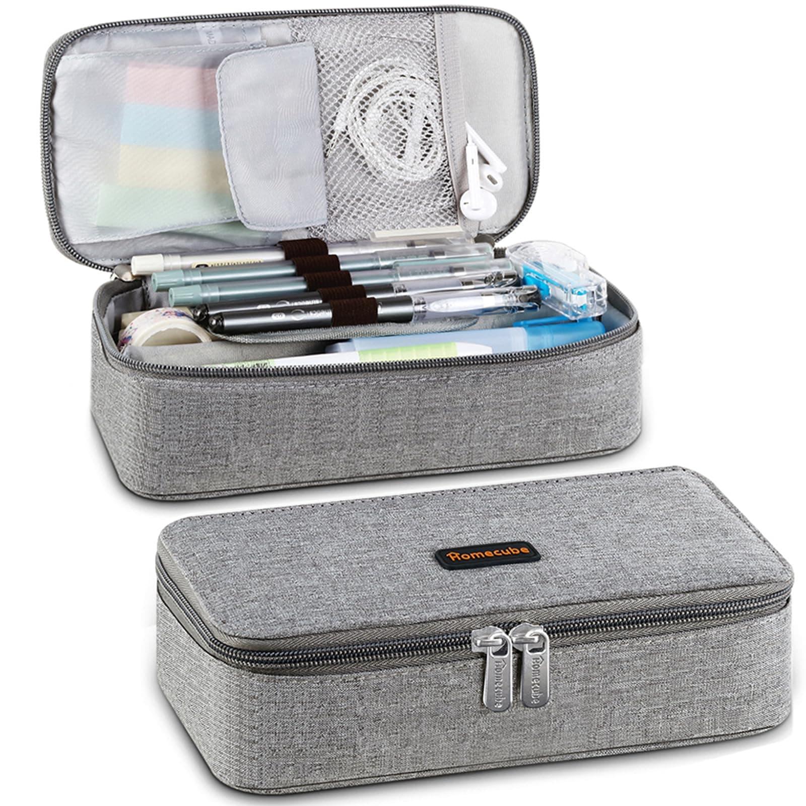 Homecube Pencil Case Capacious Pen Pencil Holder Box Makeup Pens Pouch Oxford Cloth Bag Large Storage Stationery Organizer with Zipper for School & Office - Gray