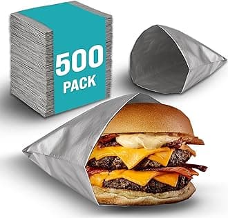 500 Pack Aluminum Foil Hamburger Bags – Grease-Resistant Burger Wrappers for Hot Sandwiches, Paninis, BBQ, Pretzels & More – BPA-Free, Disposable Takeout Food Sleeves by C&S Event Supply Co.