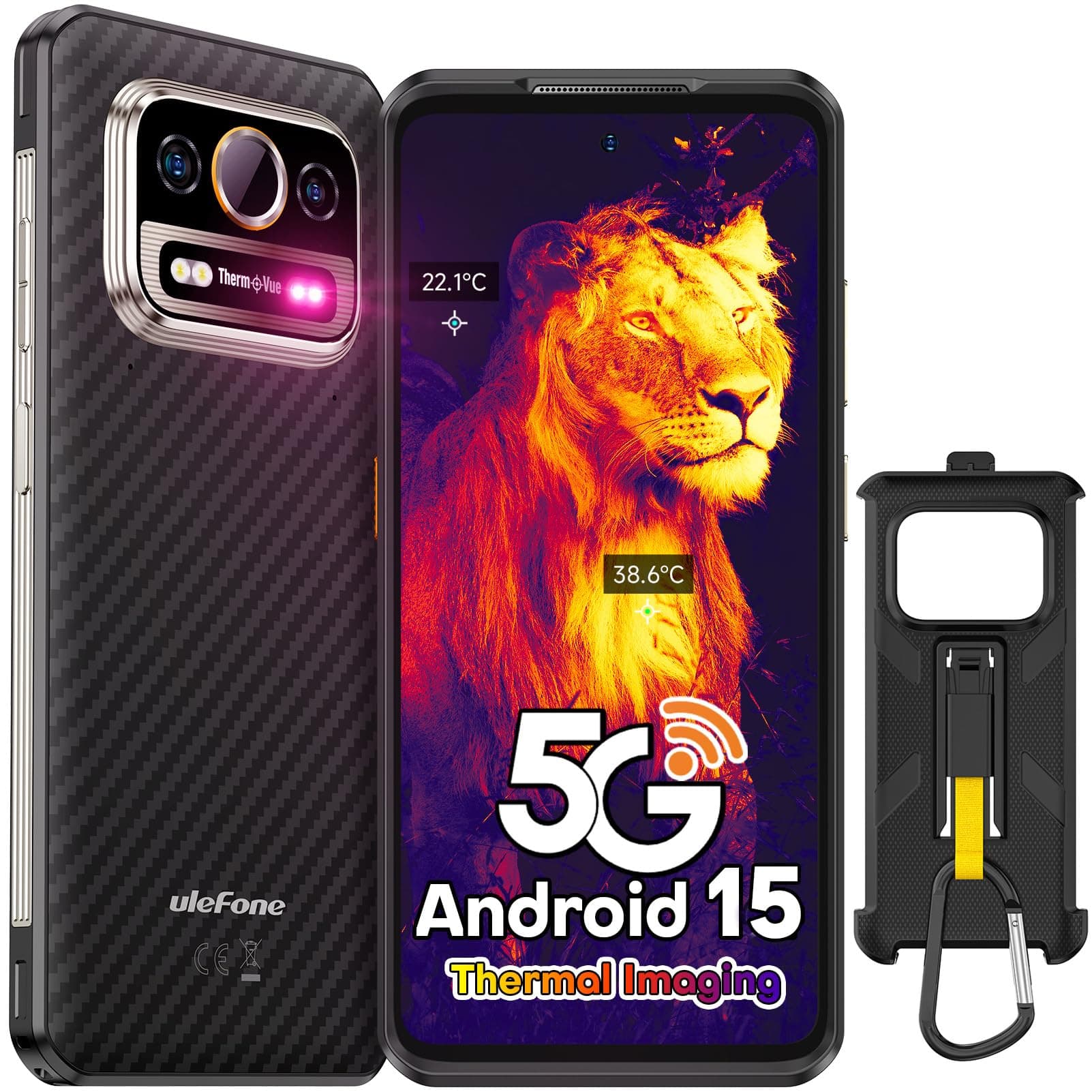 Ulefone Armor 25T Pro 5G Rugged Smartphone, ThermoVue Thermal Imaging Android 15, 16GB+256GB, 120Hz 6.78" Corning Gorilla Glass Victus, 64MP Night Vision, 30W Wireless Charging Mobile Phone Unlocked