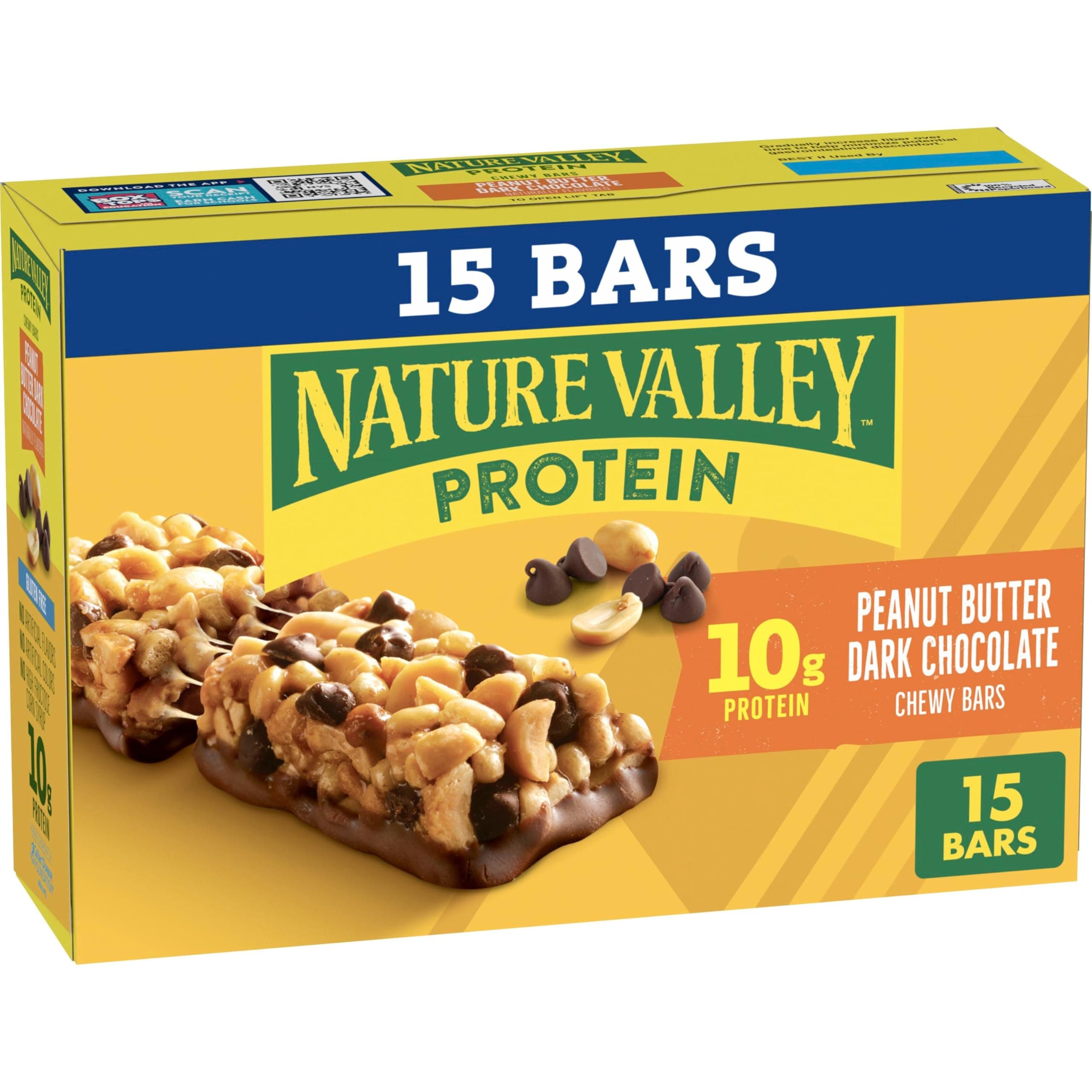 Breakfast Bars, Protein Granola Bars, Peanut Butter Dark Chocolate, Chewy, Gluten-Free, Individually Wrapped, On-the-Go, No Artificial Flavors or High Fructose Corn Syrup, 15-Count Box