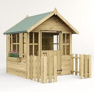 BillyOh Kids Playhouse | Wooden Climbing Frame | Play House Wendy House Boys Girls Children | Kids Toys Bunny Max (4x4 Pressure Treated with Picket Fence)