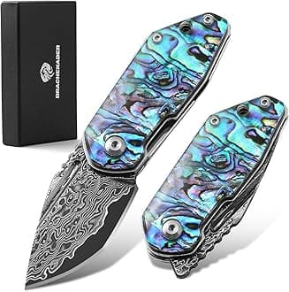 DRACHENADER Small Damascus Pocket Knife for Women and Men Abalone Knife Japanese Keychain Mini Pocket Knife Folding VG10 67 Layers Damascus Steel, birthday Gift Box Included