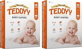 TEDDYY Premium Baby NB Size Diaper Tape Style |132 Count (New Born) | 2-5 kgs (Pack of 2) | Quick Absorbency | Extra Super Soft | Anti - Bacterial | Colour Changing Wetness Indicator with Adjustable Grip Tapes