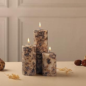 PROSPERRO LUMO By Parkash Candles Set Of 3 Fragrance Pillar Wax Candles Marble Finish(Brown - Coffee)