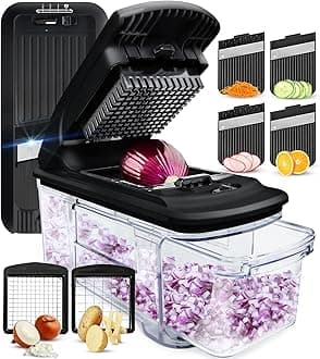 Fullstar Mandoline Slicer for Kitchen - Vegetable Chopper, Onion Potato Food Veggie Fruit Slicer and Cutter with Container, Kitchen Gadgets & Gifts, Home Essentials (4 in 1, Black)