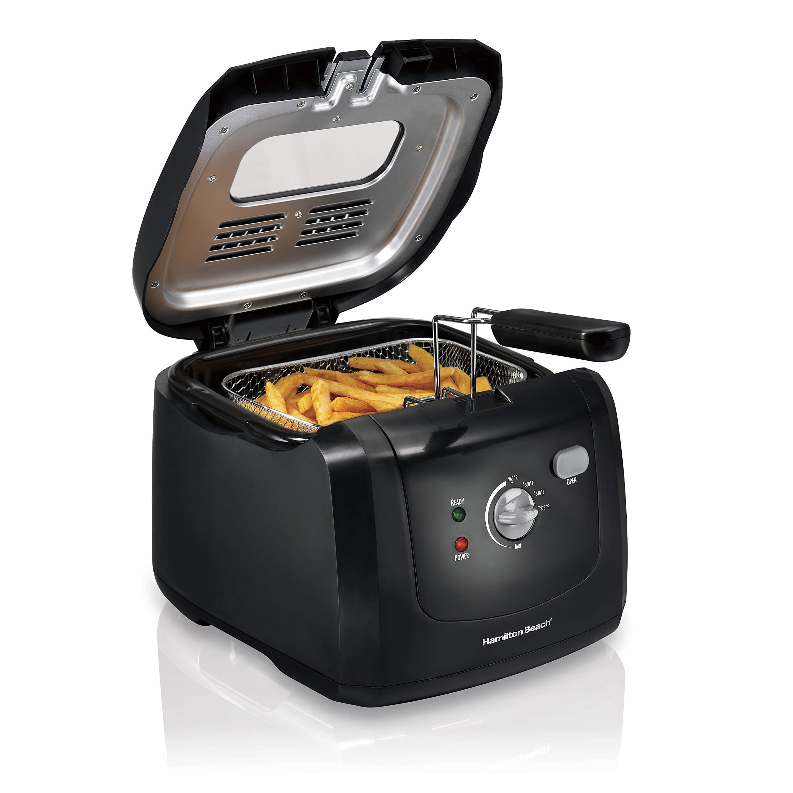 Hamilton Beach Cool Touch Electric Deep Fryer with Basket and Lid, 2 Liters / 8 Cups Oil Capacity, Adjustable Temperature, 1500 Watts for Fast Heat-up, viewing Window Easy to Clean, Black (35021)