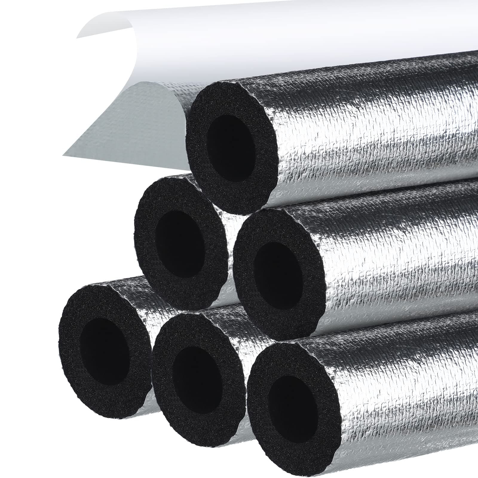 Kingdder 6 Pcs Pipe Insulation Foam Tube Self Adhesive Insulation Wrap for Copper Pipe Pre Slit Clamp Highly Insulated Foam for Outdoor Winter Irrigation, Sprinkler(1.3 Ft x 1.34 Inch)