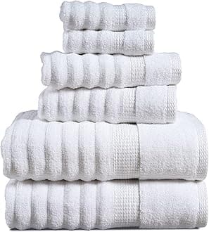 LANE LINEN White Bath Towels Set of 6-100% Cotton Towels for Bathroom, Hotel ...