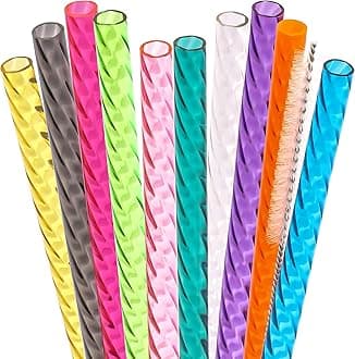 Dakoufish 14 Inch 10 Color Replacement Reusable Drinking Straw for Stanley100 oz 64 oz 40 oz Tumbler,Plastic Swirl Straws for Stanley Tumblers Accessories,Set of 10 with Cleaning Brush
