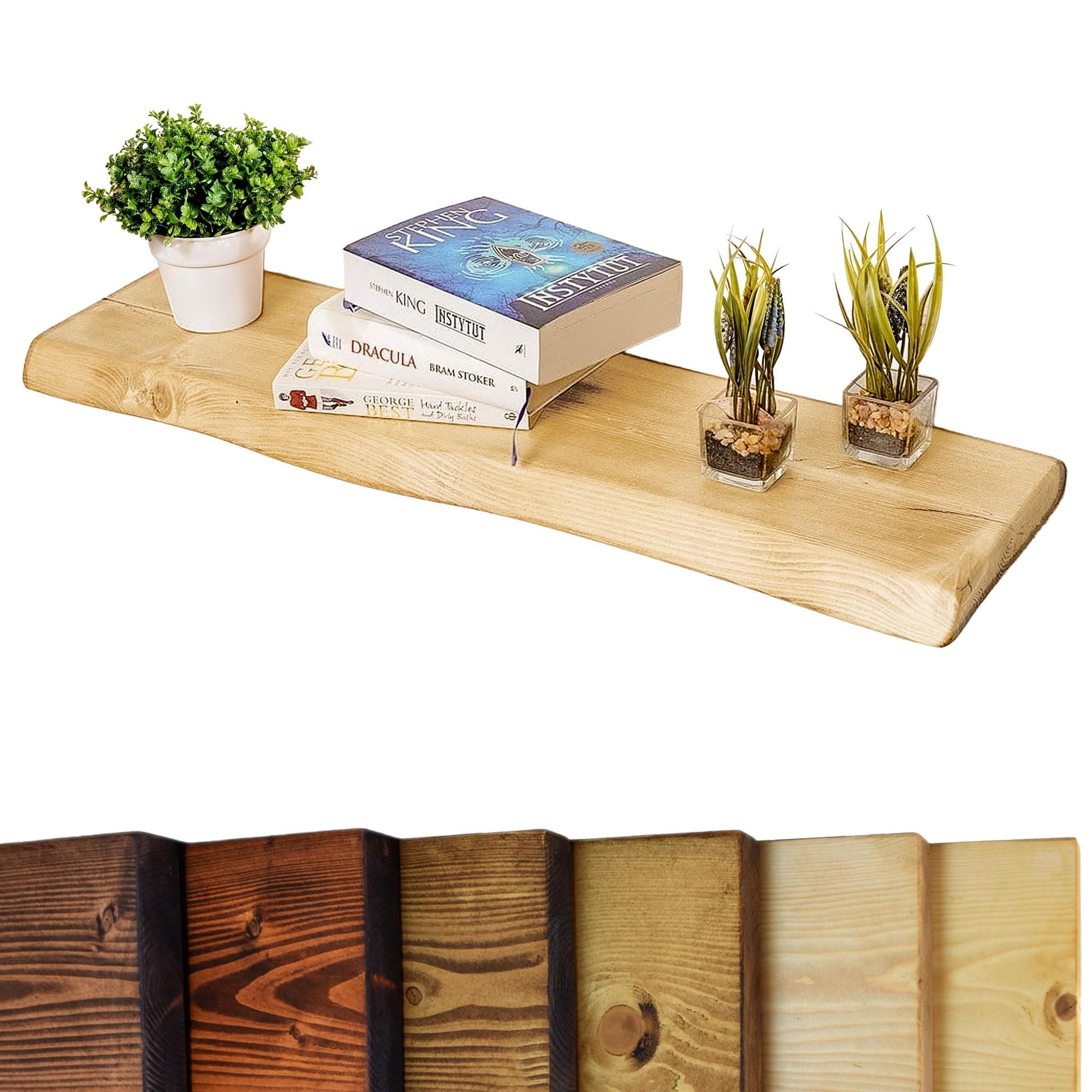 Live Edge Rustic Floating Shelf 12x2 inches, 100cm long - Natural Oak Finish Reclaimed Wood Floating Shelves for Wall Decor, Rustic Wooden Shelves for Bedroom, Living Room, Kitchen, or Bathroom