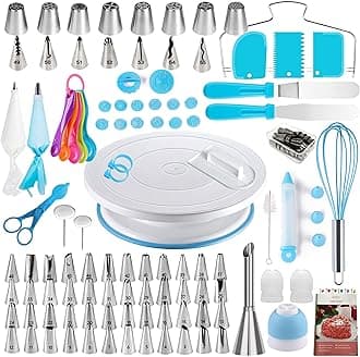 Cake Decorating Kit,137pcs Cake Decorating Supplies with Cake Turntable for Decorating,Pastry Piping Bag,Russian Piping Tips Baking Tools, Cake Baking Supplies for Beginners(Blue)