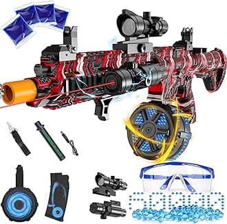 Electric Gel Ball Blaster, High Speed Automatic Splatter Ball Blaster with 60000+ and Goggles, Rechargeable Splatter Ball Toys for Outdoor Activities Game Party-RedBlack