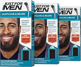 Mustache & Beard, Beard Dye for Men with Brush Included for Easy Application, With Biotin Aloe and Coconut Oil for Healthy Facial Hair - Rich Dark Brown, M-47, Pack of 3