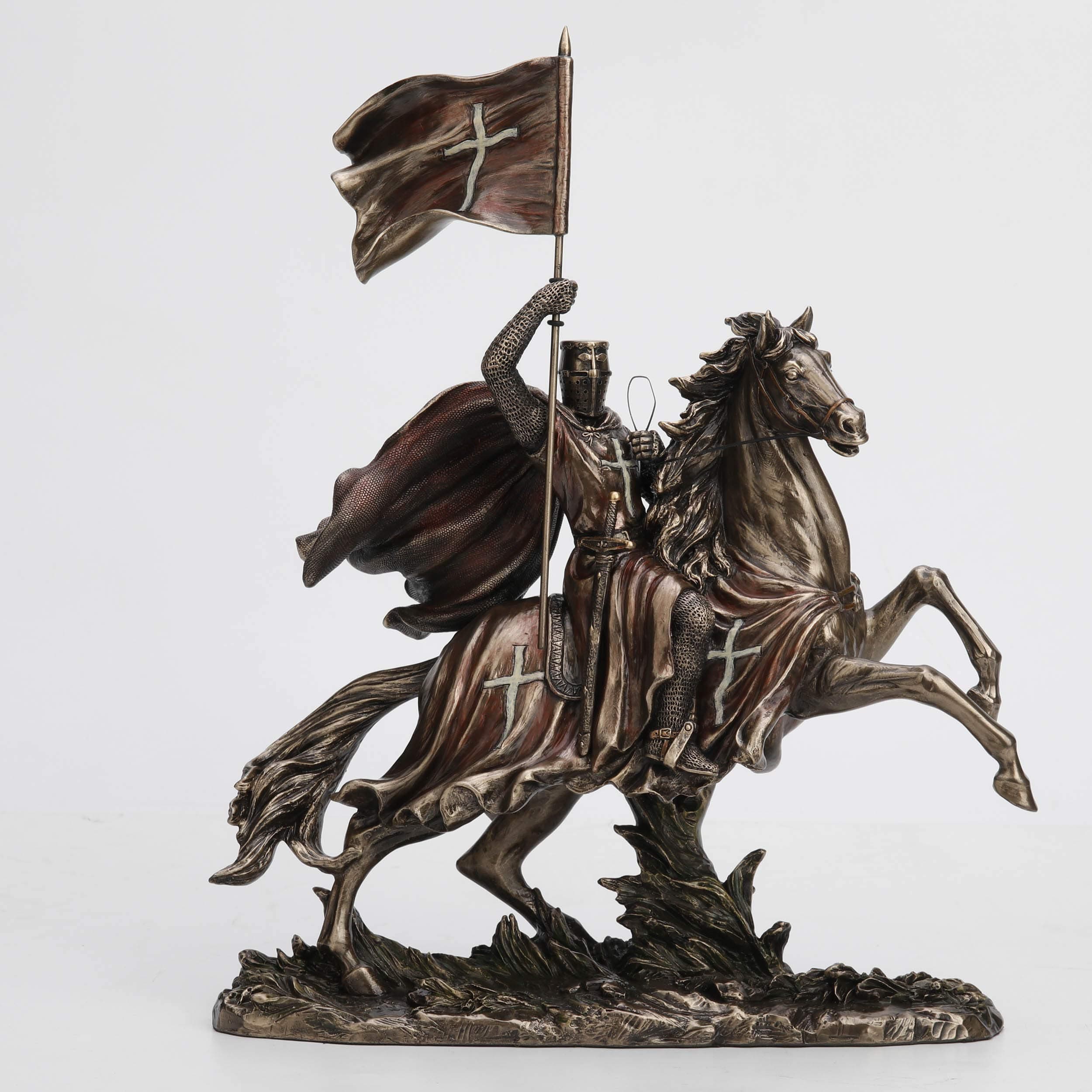 Veronese DesignMedieval Crusader Knight in Armor On Horseback Tabletop Statue