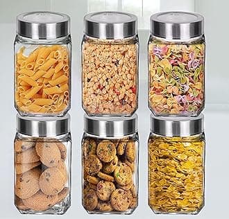 Vency Piramal Glass Cubical Square 300ml Transparent Glass Jars & Containers for Kitchen Pantry, Snacks etc Storage with Lid (300ml, Set Of 6)