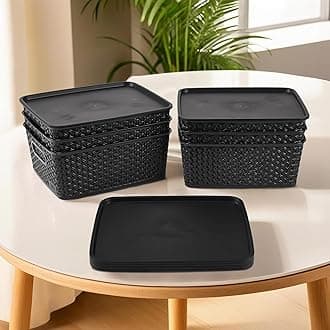 Kuber Industries 6 Pcs Stackable Plastic Storage Box with Lid | H3 Multi-Purpose Basket for Storage - Ideal Home Organizers for Baby Dress, Stationary, Medicine & Pooja Items | Black